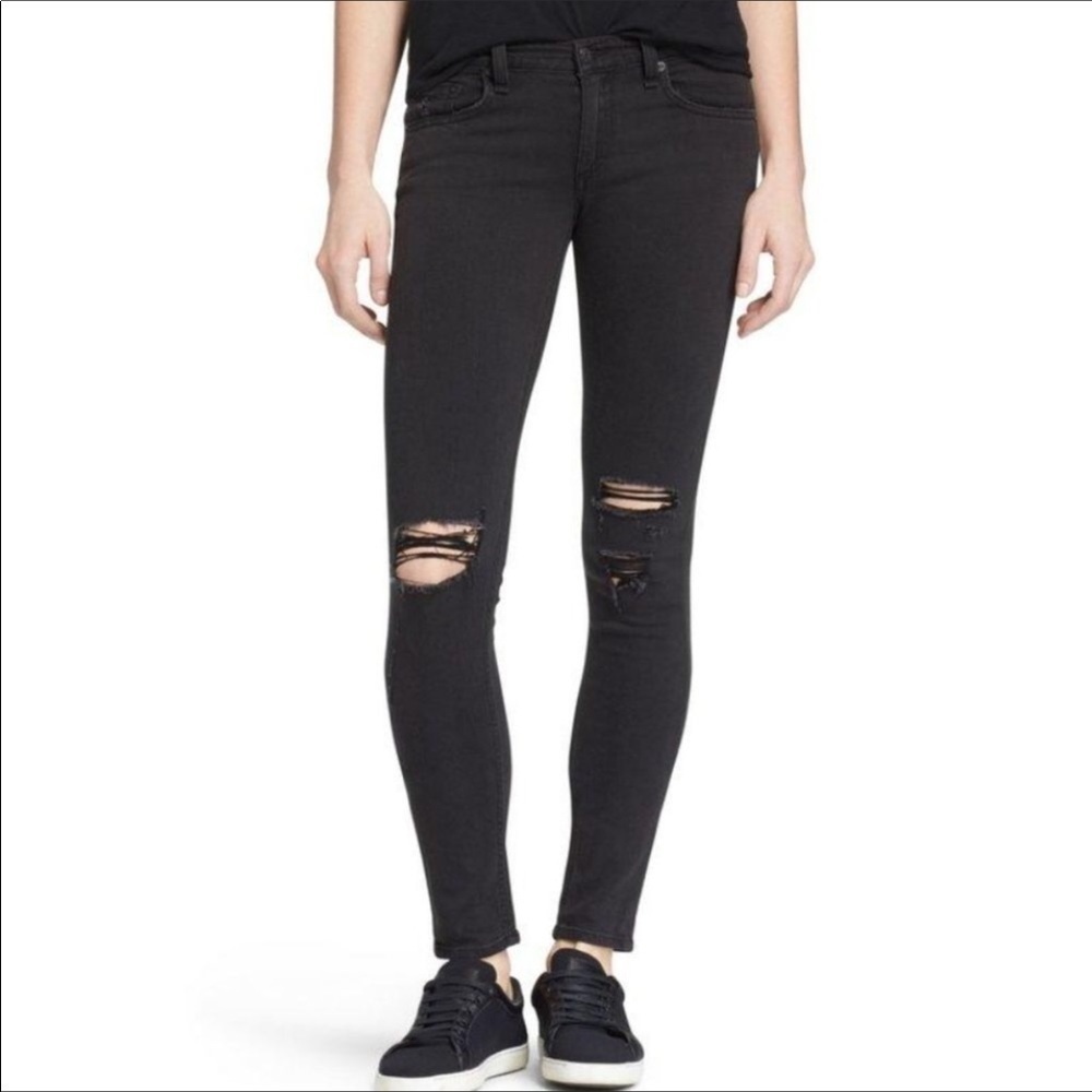 Rag & Bone Skinny Distressed Jeans in Rock With Holes Size 26 Mid Rise‌‌